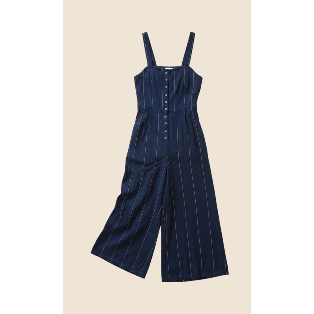 Universal Thread Pinstripe Denim Jumpsuit Blue Wide Leg Button Front NWT Size 25